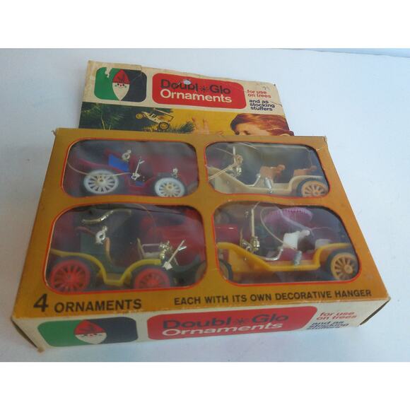 Vintage Doubl Glo Four Piece Antique Car Ornament Set w/ Box - Picture 2 of 4